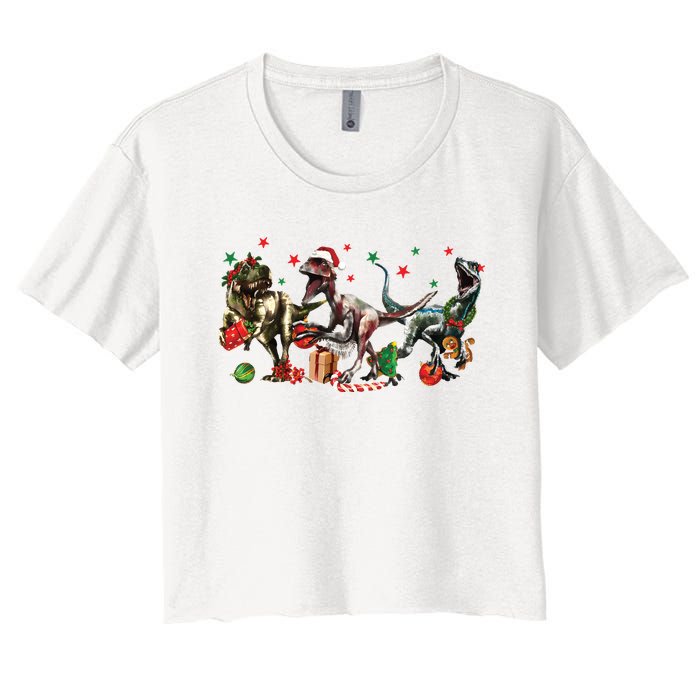 Funny Dinosaur Christmas Gift Women's Crop Top Tee