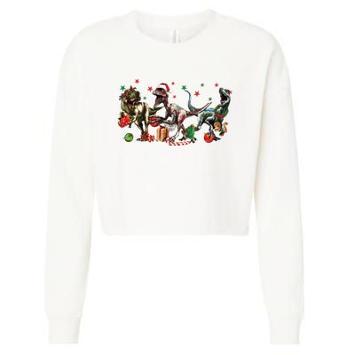 Funny Dinosaur Christmas Gift Cropped Pullover Crew