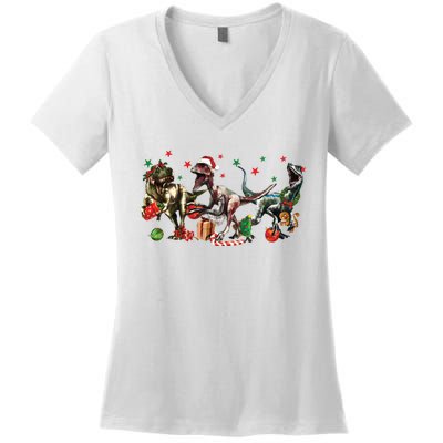 Funny Dinosaur Christmas Gift Women's V-Neck T-Shirt