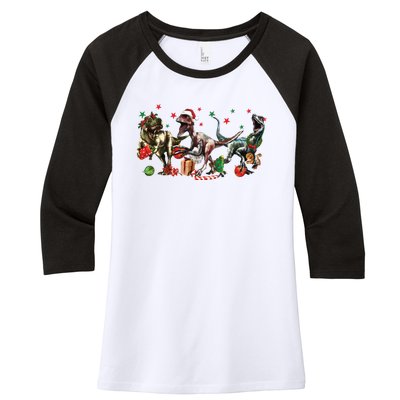 Funny Dinosaur Christmas Gift Women's Tri-Blend 3/4-Sleeve Raglan Shirt