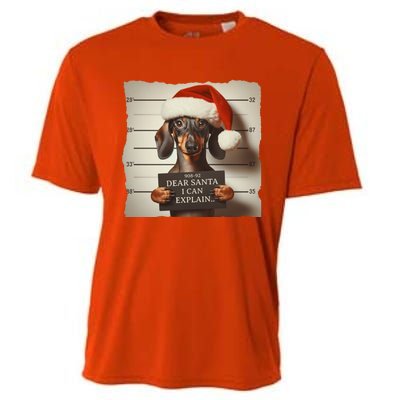 Funny Dachshund Christmas Dear Santa I Can Explain Gift Cooling Performance Crew T-Shirt