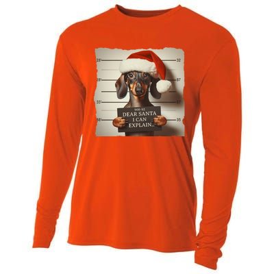 Funny Dachshund Christmas Dear Santa I Can Explain Gift Cooling Performance Long Sleeve Crew