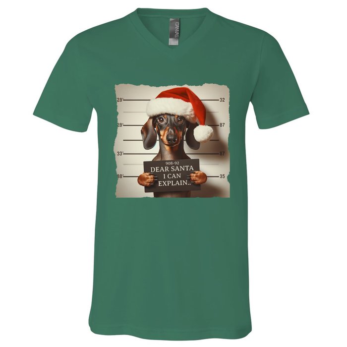 Funny Dachshund Christmas Dear Santa I Can Explain Gift V-Neck T-Shirt