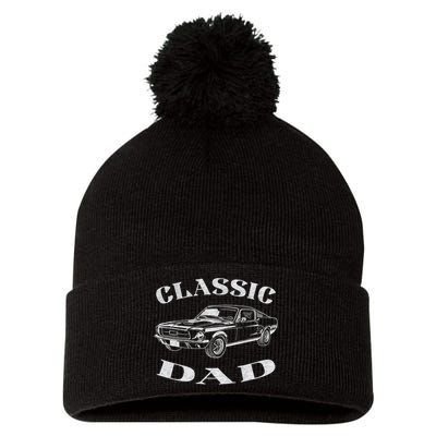 Funny Dad Classic Car Graphic Pom Pom 12in Knit Beanie