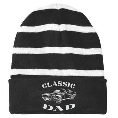 Funny Dad Classic Car Graphic Striped Beanie with Solid Band