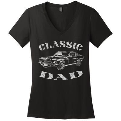 Funny Dad Classic Car Graphic Women's V-Neck T-Shirt