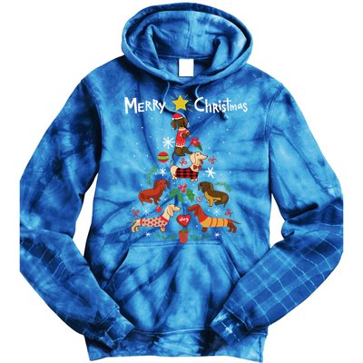 Funny Dachshund Christmas Tree Gift Ornat Gift Tie Dye Hoodie