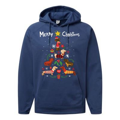 Funny Dachshund Christmas Tree Gift Ornat Gift Performance Fleece Hoodie