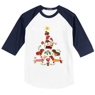 Funny Dachshund Christmas Tree Gift Ornat Gift Baseball Sleeve Shirt