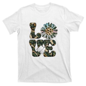 Father's Day Camo Love Military Sunflower Veteran Dad Veteran T-Shirt