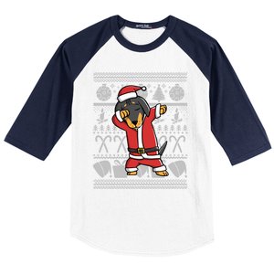 Funny Dachshund Dabbing Dog Dab Ugly Christmas Cute Gift Baseball Sleeve Shirt