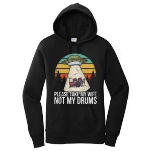 Funny Drummer Drumming Drum Kit Percussion I Wife Ufo Aliens Women's Pullover Hoodie