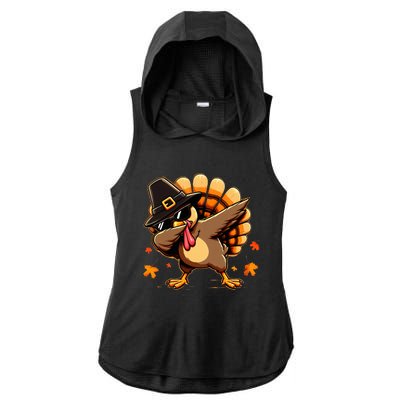 Funny Dab Dabbing Turkey Thanksgiving Day Pilgrim Ladies PosiCharge Tri-Blend Wicking Draft Hoodie Tank