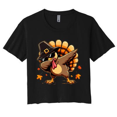 Funny Dab Dabbing Turkey Thanksgiving Day Pilgrim Women's Crop Top Tee