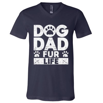 Funny Dog Dad Fur Life Dogs Lover Daddy Fathers Day Animal Lovers V-Neck T-Shirt