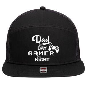 Fathers Day Dad By Day Gamer By Night 7 Panel Mesh Trucker Snapback Hat