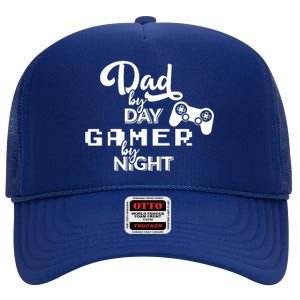 Fathers Day Dad By Day Gamer By Night High Crown Mesh Back Trucker Hat