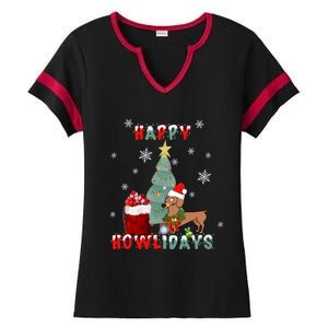 Funny Doxie Dog Lover Dachshund Christmas Gift Ladies Halftime Notch Neck Tee