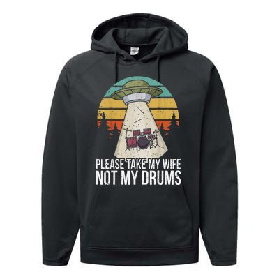 Funny Drummer Drumming Drum Kit Percussion I Wife Ufo Aliens Performance Fleece Hoodie