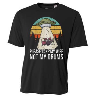 Funny Drummer Drumming Drum Kit Percussion I Wife Ufo Aliens Cooling Performance Crew T-Shirt