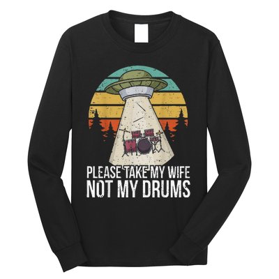 Funny Drummer Drumming Drum Kit Percussion I Wife Ufo Aliens Long Sleeve Shirt