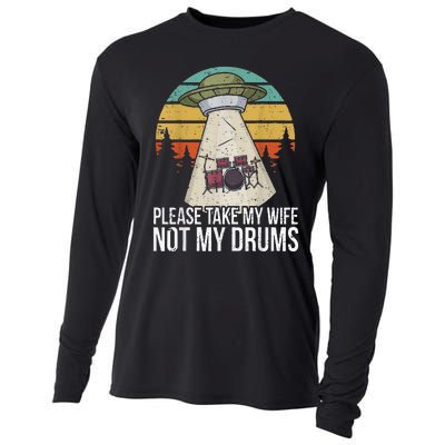 Funny Drummer Drumming Drum Kit Percussion I Wife Ufo Aliens Cooling Performance Long Sleeve Crew