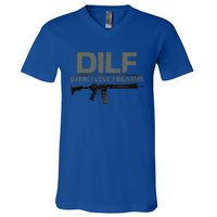 Fathers Day DILF Damn I Love Firearms Funny V-Neck T-Shirt