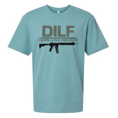 Fathers Day DILF Damn I Love Firearms Funny Sueded Cloud Jersey T-Shirt