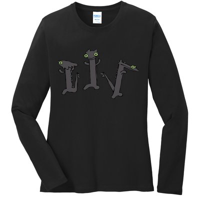 Funny Dancing Dragon Meme Trending Dancing Toothless Ladies Long Sleeve Shirt