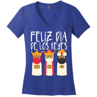 Feliz Dia De Reyes Happy Epiphany Day Three Kings Day Cute Gift Women's V-Neck T-Shirt