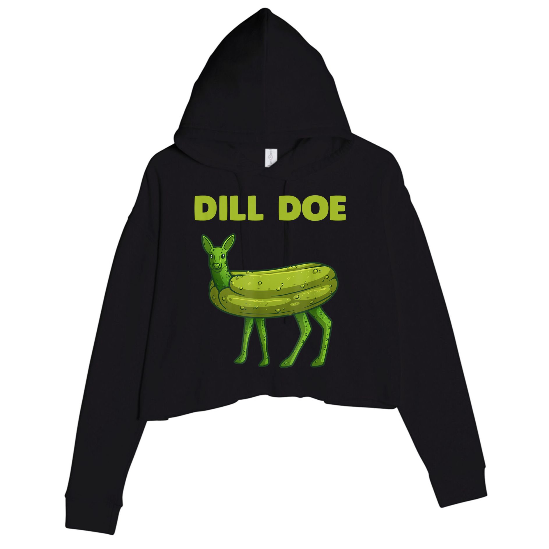 Funny Dill Doe Women Deer Green Dill Pickle Veggie Lover Crop Fleece Hoodie