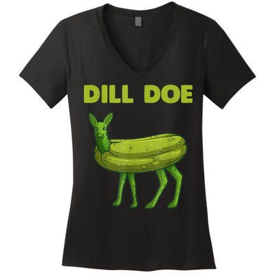 Funny Dill Doe Women Deer Green Dill Pickle Veggie Lover Women's V-Neck T-Shirt