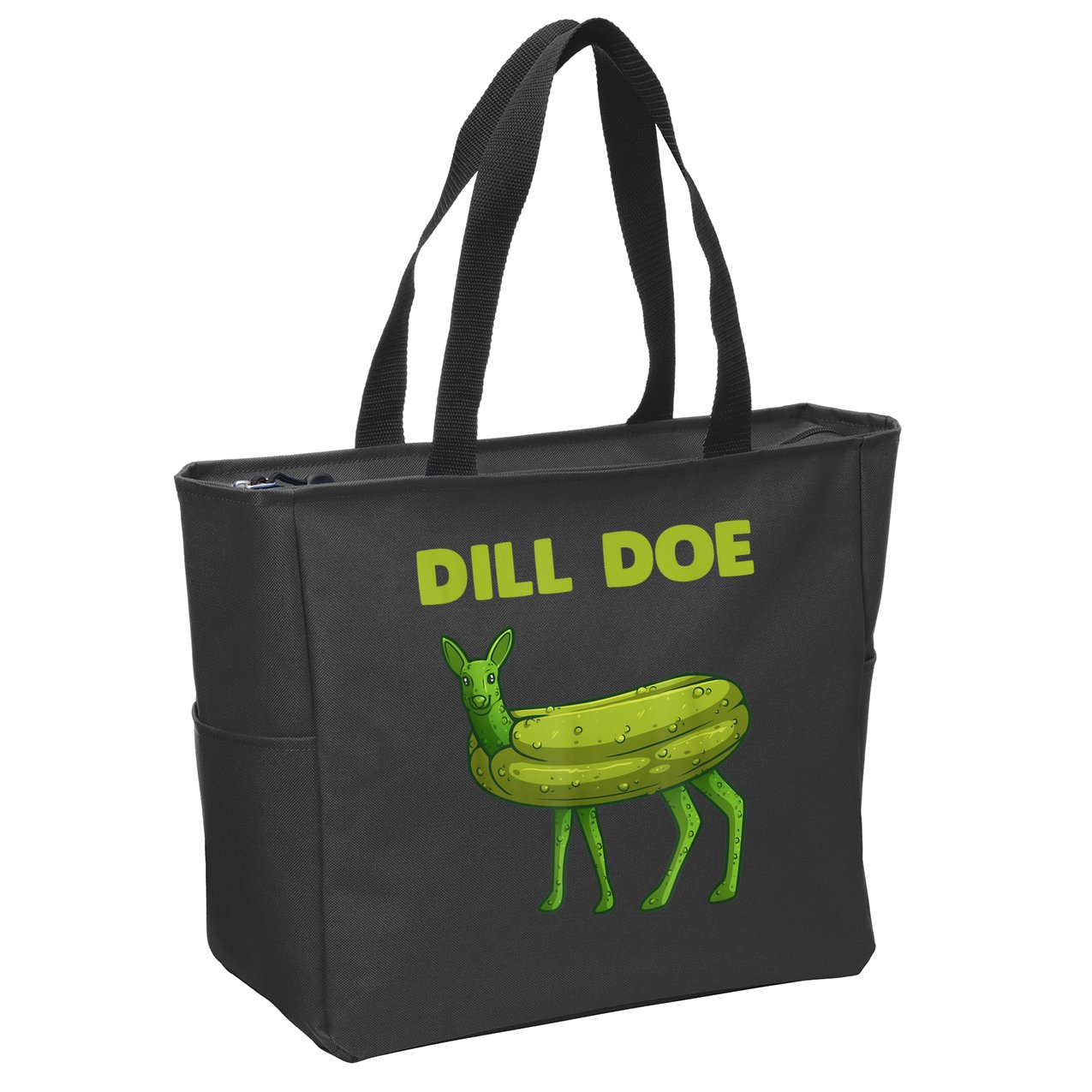 Funny Dill Doe Women Deer Green Dill Pickle Veggie Lover Zip Tote Bag
