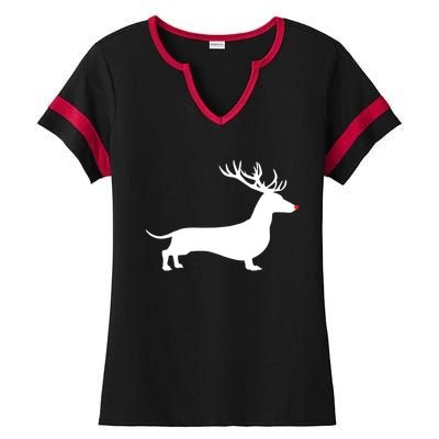 Funny Dachshund Dog Christmas Wiener Reindeer Antler Xmas Gift Ladies Halftime Notch Neck Tee