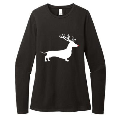 Funny Dachshund Dog Christmas Wiener Reindeer Antler Xmas Gift Womens CVC Long Sleeve Shirt