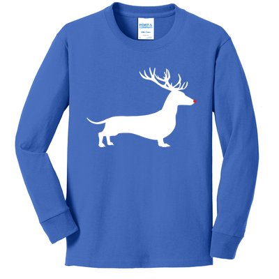 Funny Dachshund Dog Christmas Wiener Reindeer Antler Xmas Gift Kids Long Sleeve Shirt