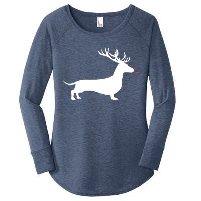 Funny Dachshund Dog Christmas Wiener Reindeer Antler Xmas Gift Women's Perfect Tri Tunic Long Sleeve Shirt