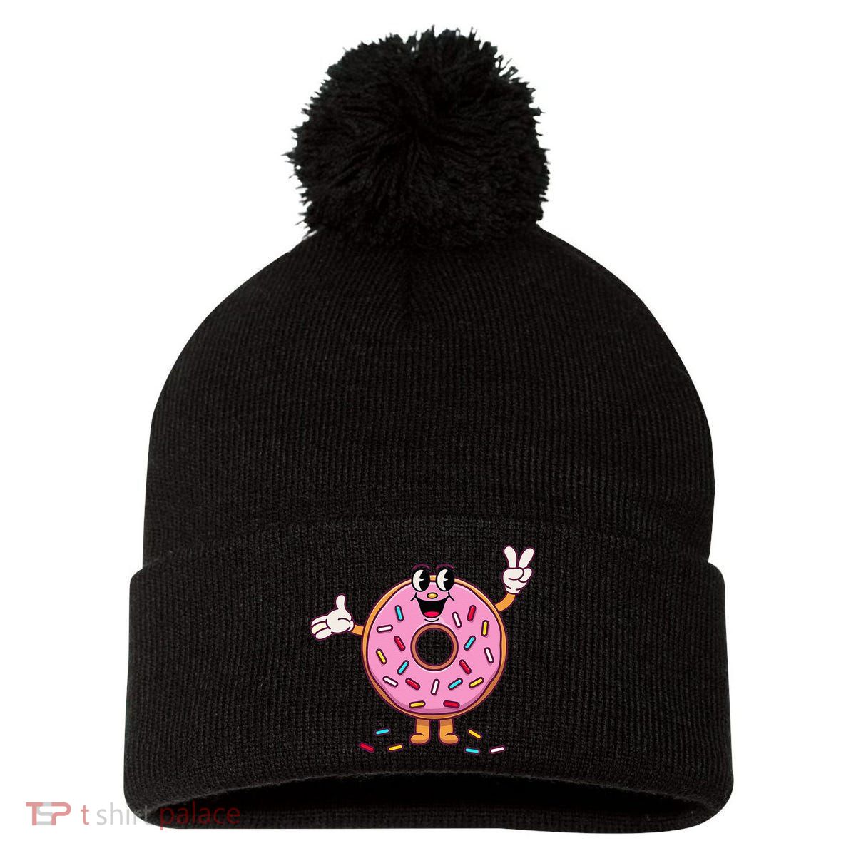 Funny Donut Donut Sprinkles Pom Pom 12in Knit Beanie