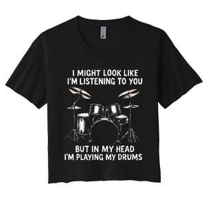 Funny Drum Design Music Lover Drummer Women's Crop Top Tee