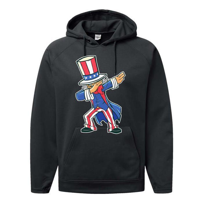 Funny Dancing Dabbing Uncle Sam 4th of July Performance Fleece Hoodie