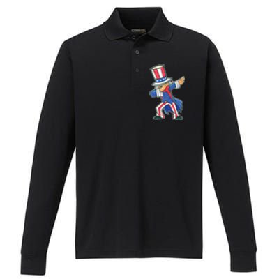 Funny Dancing Dabbing Uncle Sam 4th of July Performance Long Sleeve Polo