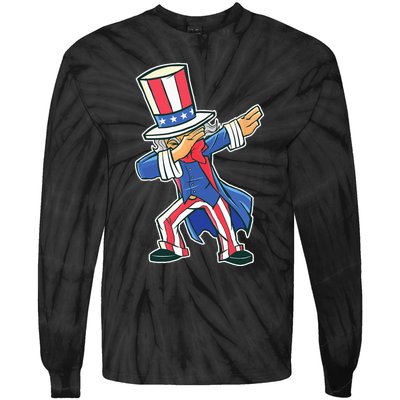 Funny Dancing Dabbing Uncle Sam 4th of July Tie-Dye Long Sleeve Shirt