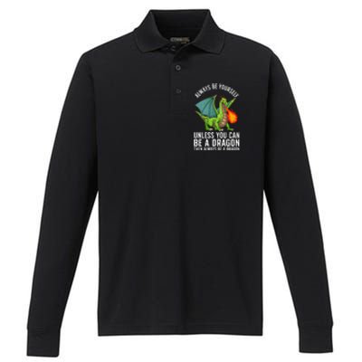 Funny Dragon Design Fantasy Dragon Lover Performance Long Sleeve Polo