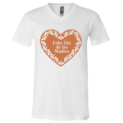 Feliz Dia De Las Madres Heart Mexican Mom V-Neck T-Shirt