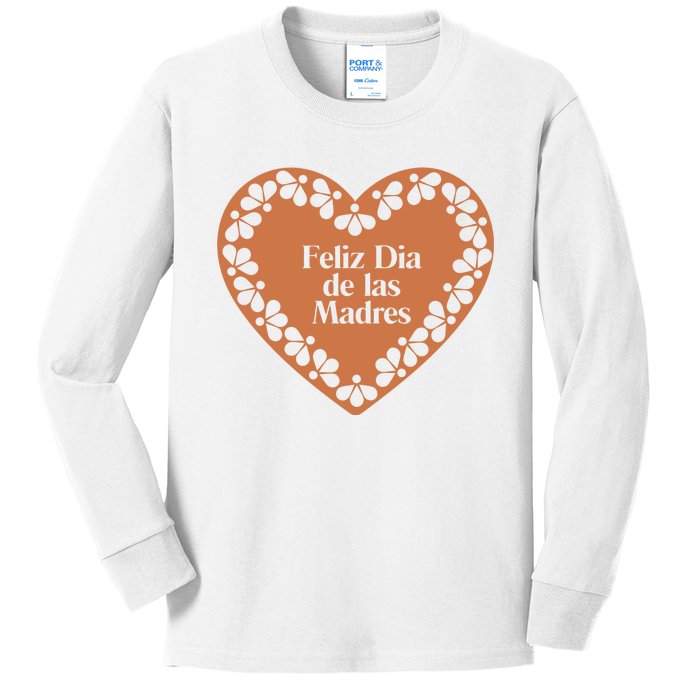 Feliz Dia De Las Madres Heart Mexican Mom Kids Long Sleeve Shirt