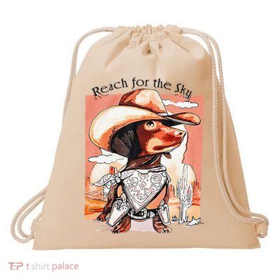 Funny Dachshund Dog Cow Hat Reach Sky Western Puppy Retro Drawstring Bag