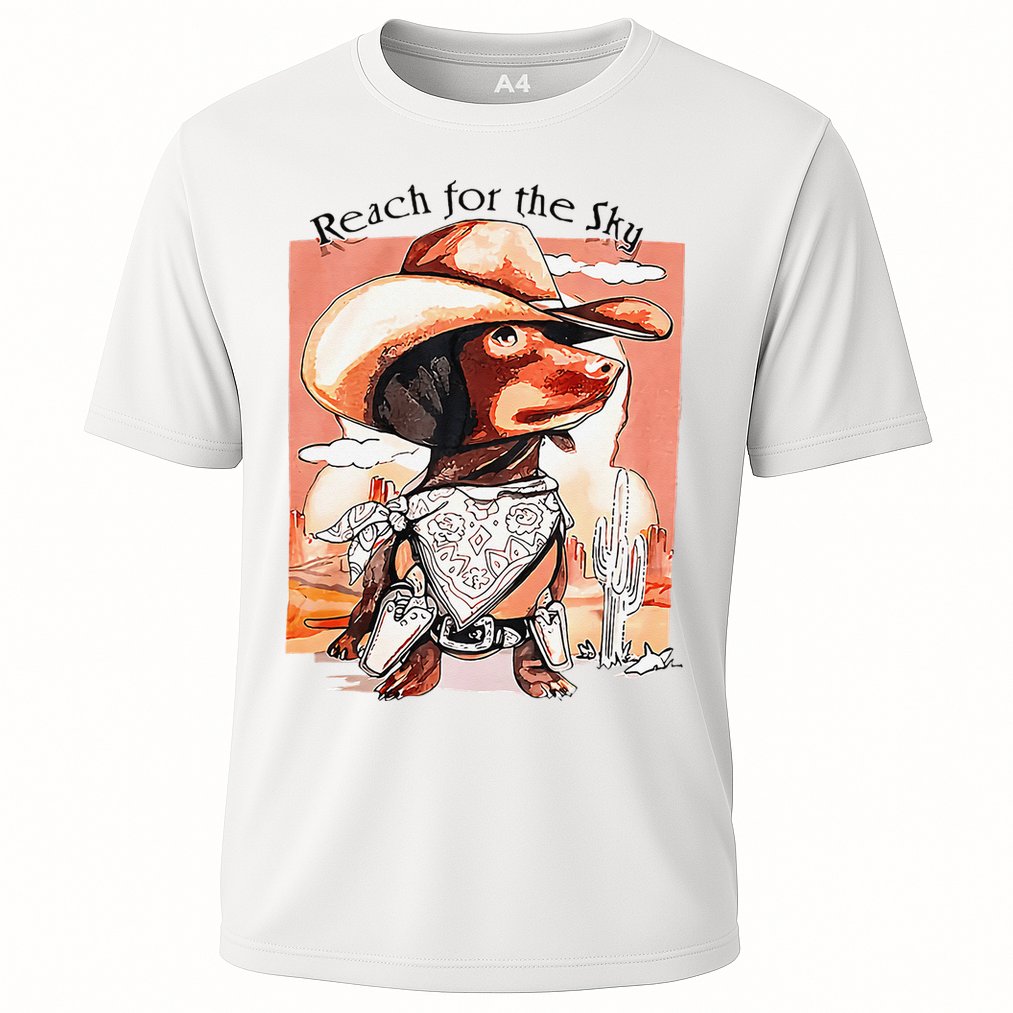 Funny Dachshund Dog Cow Hat Reach Sky Western Puppy Retro Cooling Performance Crew T-Shirt
