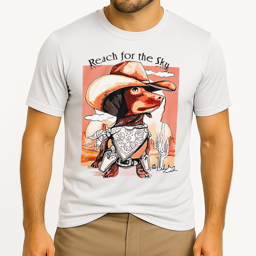 Funny Dachshund Dog Cow Hat Reach Sky Western Puppy Retro Cooling Performance Crew T-Shirt