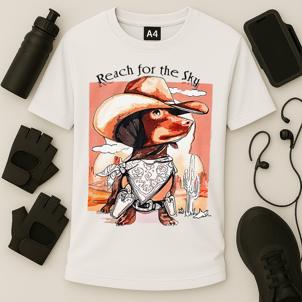 Funny Dachshund Dog Cow Hat Reach Sky Western Puppy Retro Cooling Performance Crew T-Shirt