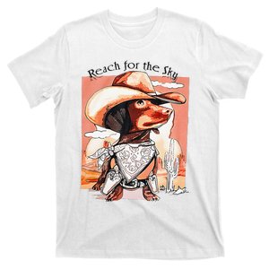 Funny Dachshund Dog Cow Hat Reach Sky Western Puppy Retro T-Shirt